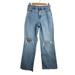 Zara wide leg ripped high waist jeans retro boho blue sz 4